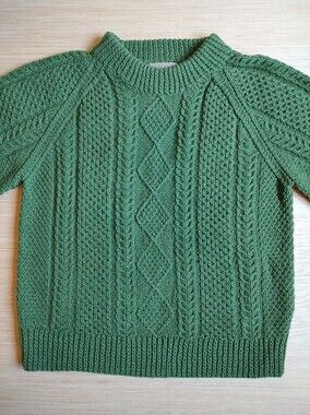 Standun Wool Ireland Chunky Fisherman Sweater Pullover Green Cable Knit Women M